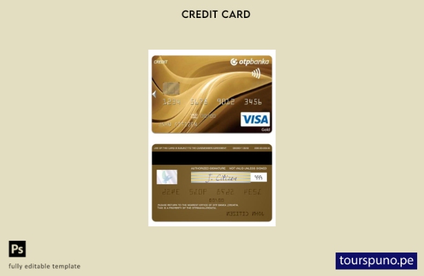 listo para imprimir plantilla de tarjeta de cargo dorada visa OTP Banka de Croac